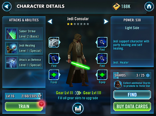 Star Wars Gear and Skill Screen