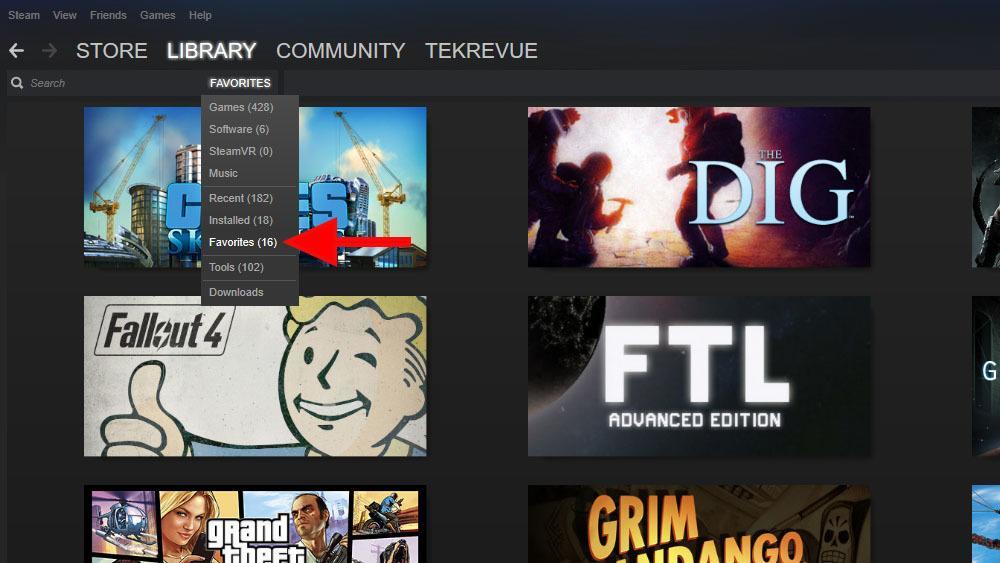 steam library show favorites