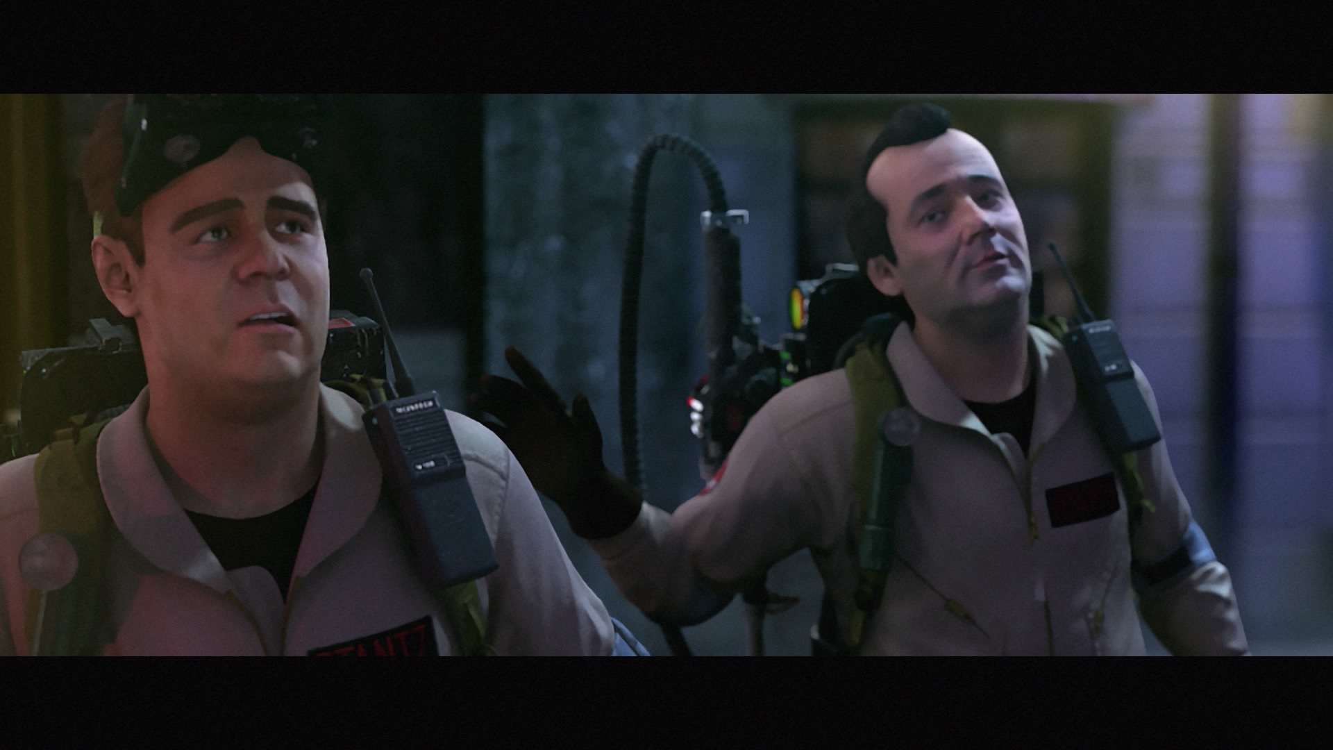 A typical cutscene from Ghostbusters: The Videogame Remastered, using the original cast