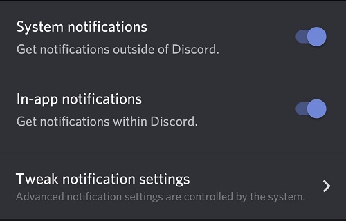 system notifications