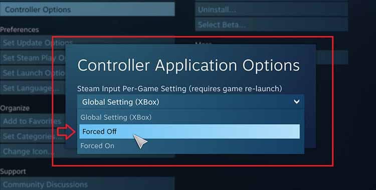 controller aplication options forced off