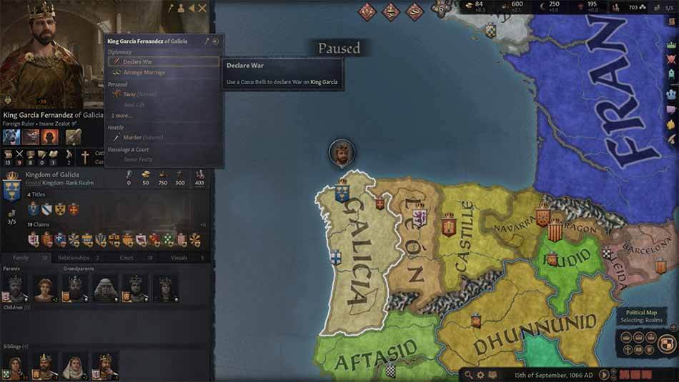 A screenshot showing the Declare War Button in Crusader Kings III