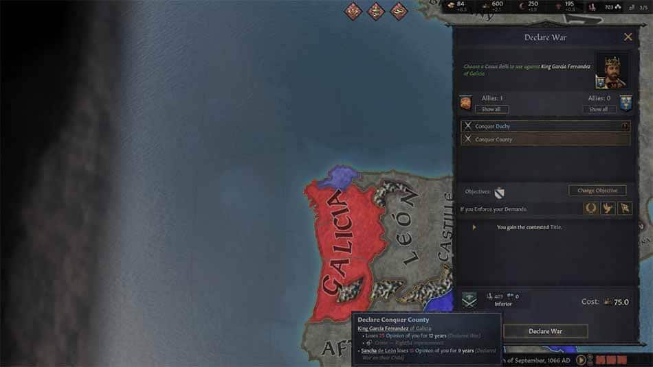 A screenshot showing the Declare War button in Crusader Kings III