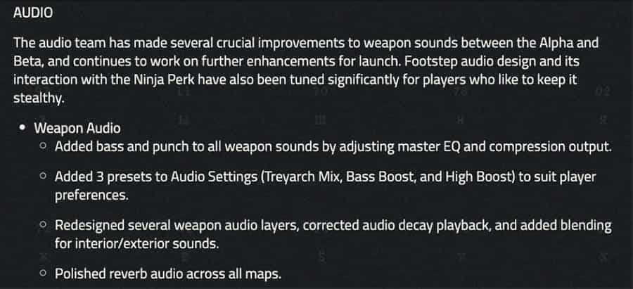 audio improvements black ops cold war