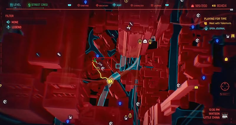 A screenshot of where to find the ripperdoc in Watson, Little China in Cyberpunk 2077