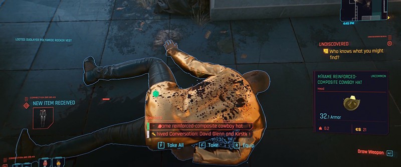 A screenshot showing the Reinforced-composite Cowboy Hat in Cyberpunk 2077