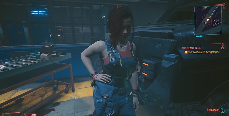 A screenshot of showing Judy who will give you the Qyadra Type-66 CTHULHU Racing Car in Cyberpunk 2077