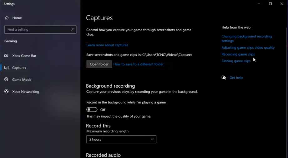 A screenshot showing where you can find your captures on Windows 11