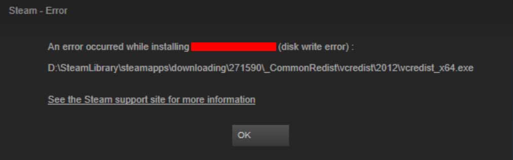 A screenshot showing the disk write error in Cyberpunk 2077