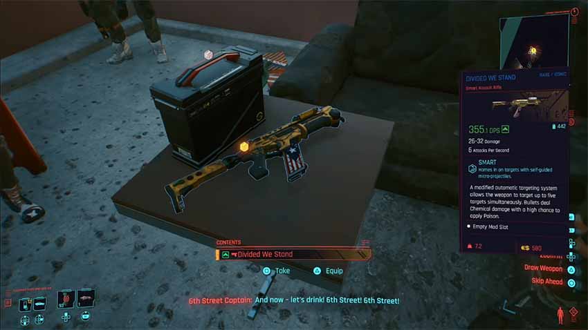 A screenshot showing the Divided We Stand gun in Cyberpunk 2077