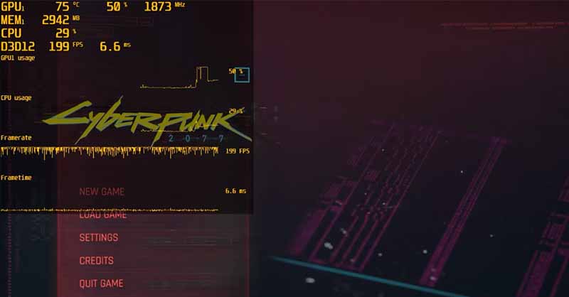 A screenshot showing an FPS counter in Cyberpunk 2077