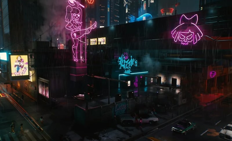 A screenshot showing Lizzie's Bar in Cyberpunk 2077