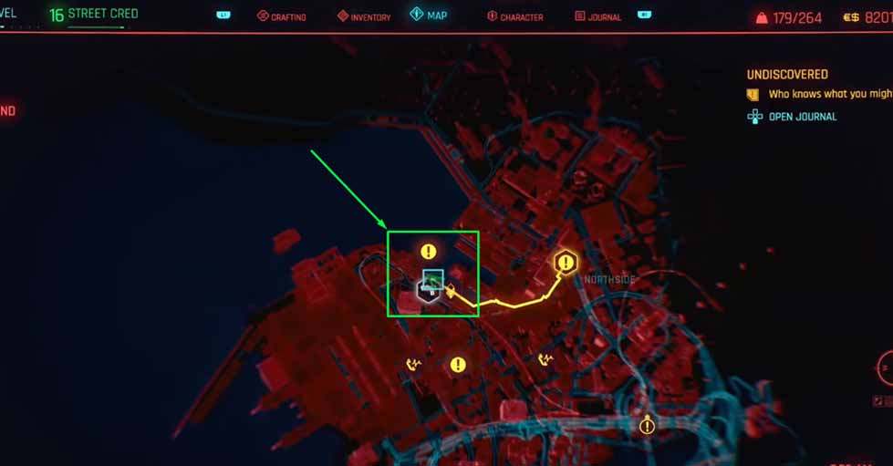 A screenshot showing the location of the shop that sells the Nekomata Sniper Rifle in Cyberpunk 2077