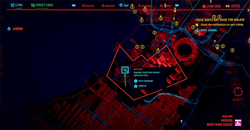A screenshot showing the ripper doc shop where you can purchase the double jump cyberware in Cyberpunk 2077