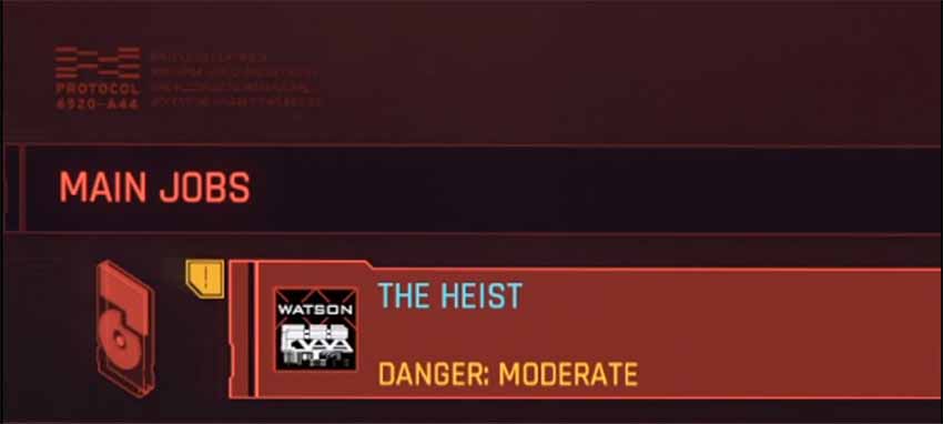 A screenshot showing the Heist job in your Cyberpunk 2077 Journal