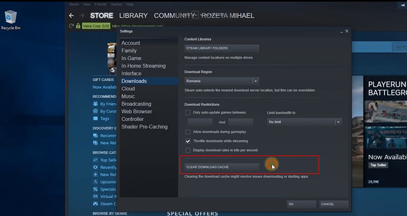 steam download drops to 0 windows 10