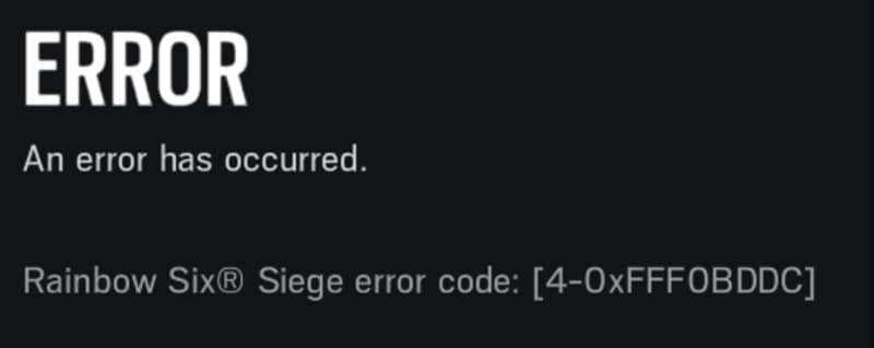 what does the 40xfff0be20 error code mean rainbow six siege