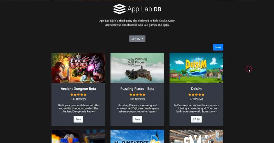 find free games on the app lab oculus quest 2