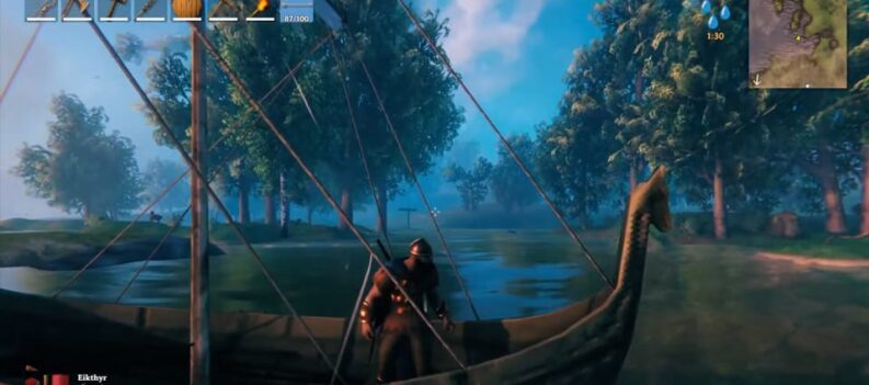 how to get back on a boat or raft after falling in water valheim
