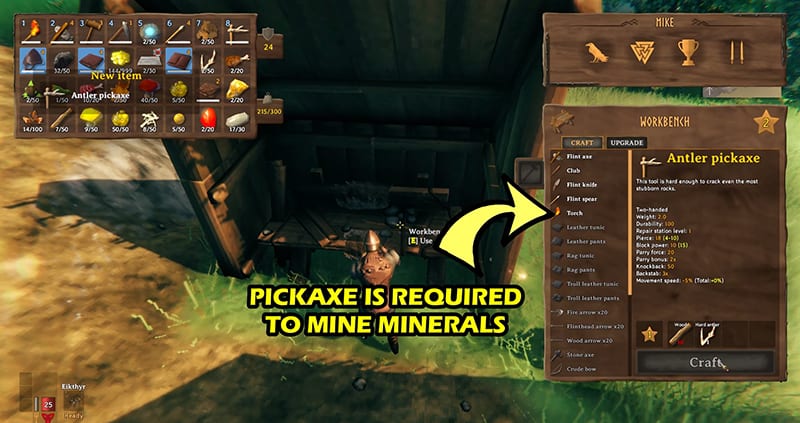 valheim how to get a pickaxe to mine copper and tin