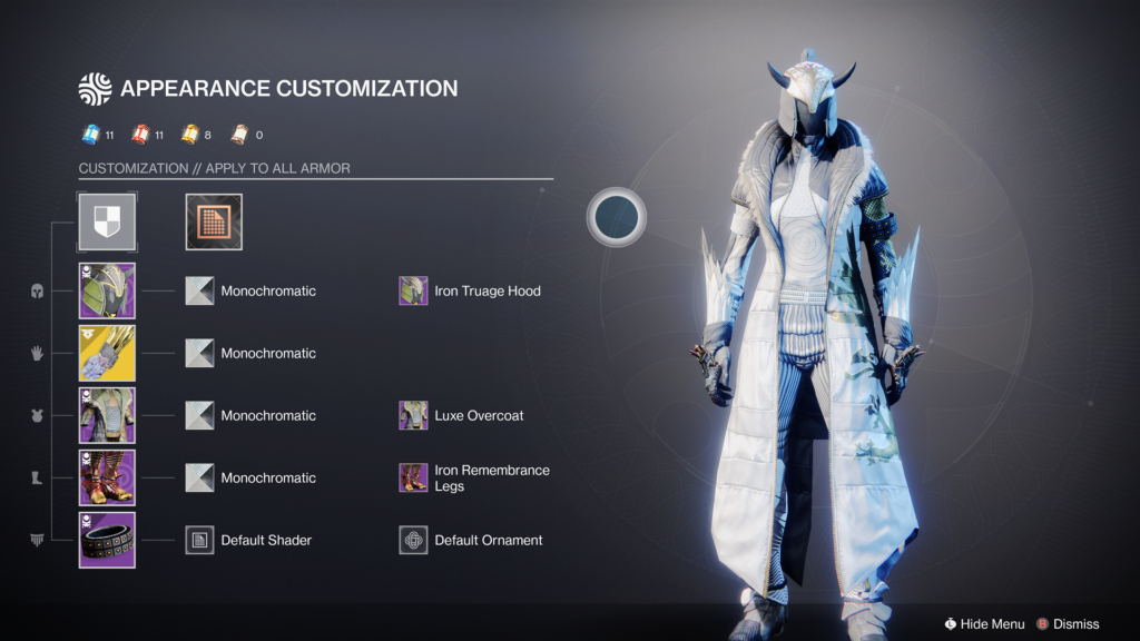 Destiny 2 armor customization screen