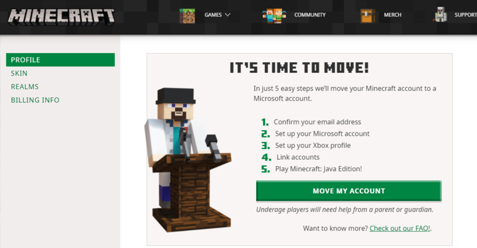 how to migrate minecraft account to microsoft