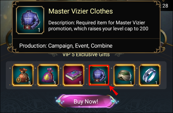 v5 master vizier clothes
