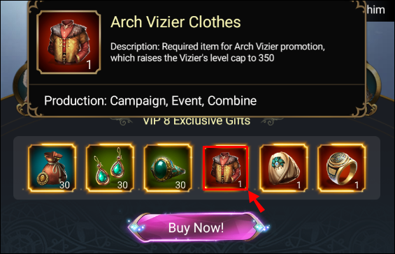 v8 arch vizier clothes