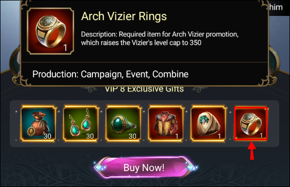 v8 arch vizier rings