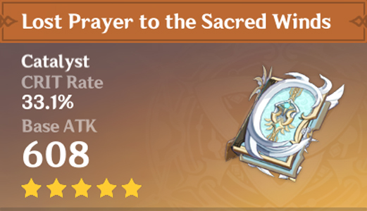 A screenshot of the Lost Prayer to the Sacred Winds Catalyst in Genshin Impact