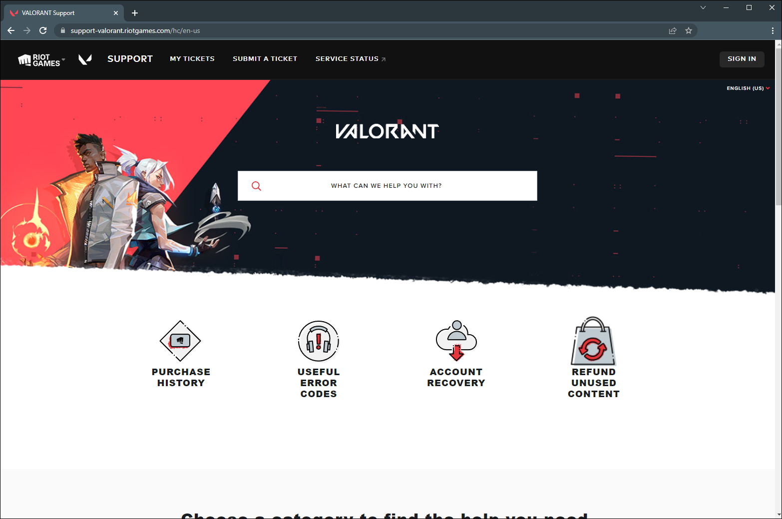 Valorant support page