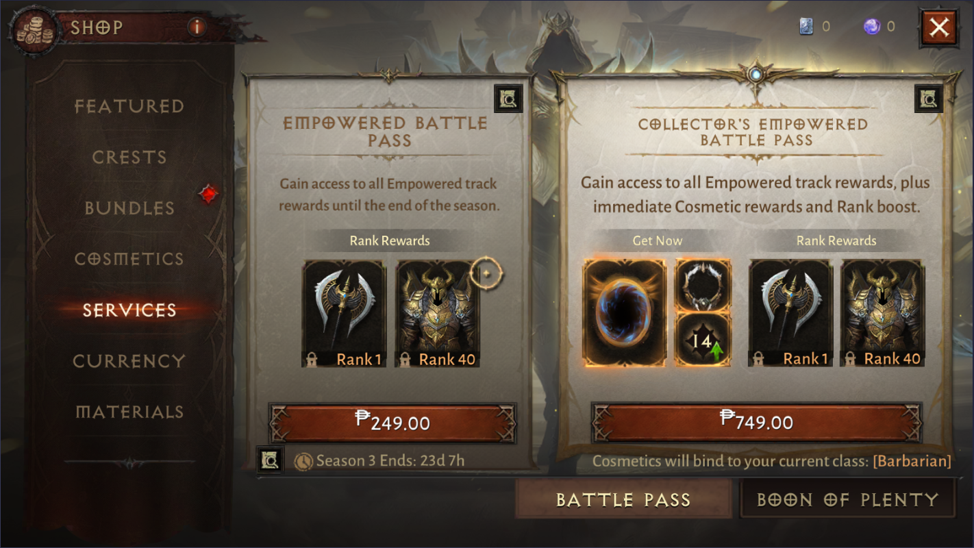 Diablo Immortal: Season 3 Battle Pass Rewards