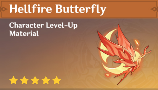 A screenshot of the Hellfire Butterly in Genshin Impact