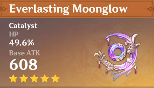 A screenshot of Everlasting Moonglow weapon in Genshin Impact