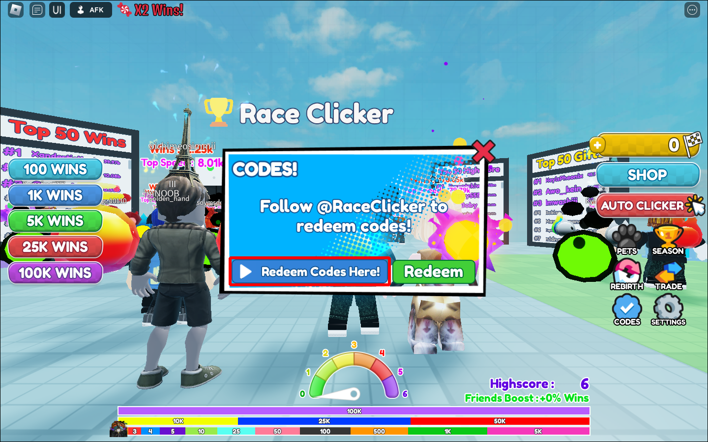 Race Clicker BinTheRizz Gifts Me 3 100% Royal Lions Code Entry At The End