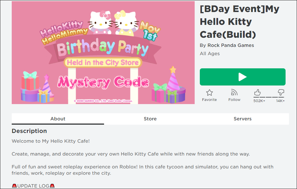 Roblox: My Hello Kitty Cafe Codes (December 2022)