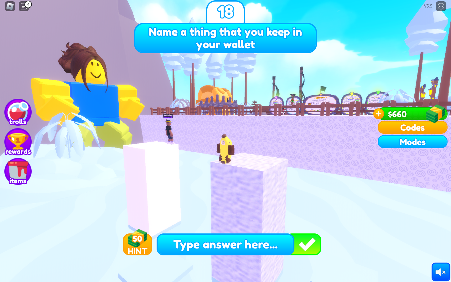 Longest Answer Wins Codes - Roblox December 2023 