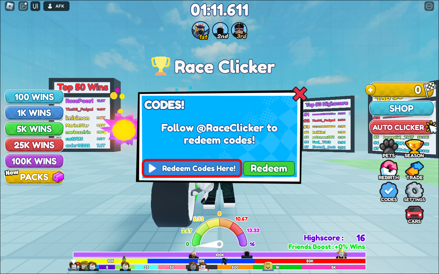 All Race Clicker codes to redeem Boosts, Wins & more in December 2023