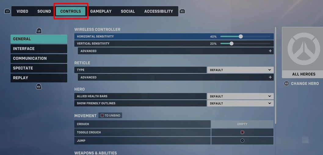 A screenshot of the settings menu in Overwatch 2