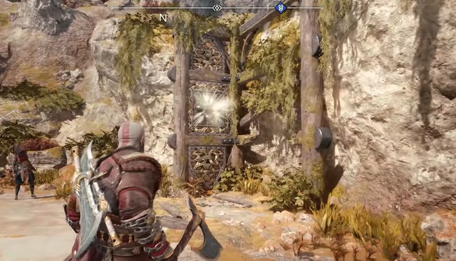 A screenshot of a platform that Kratos has to hit in God of War: Ragnarok
