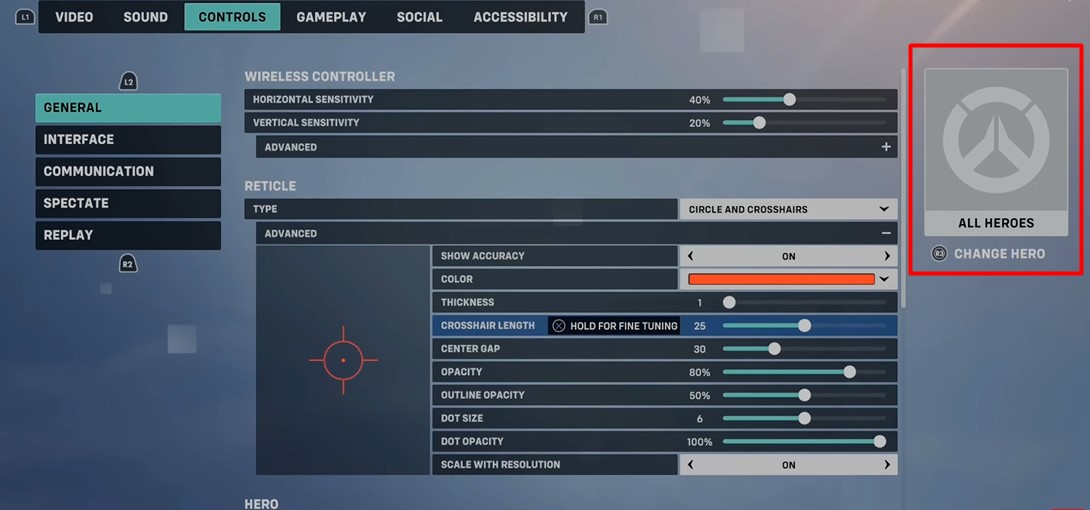 A screenshot of the settings menu in Overwatch 2