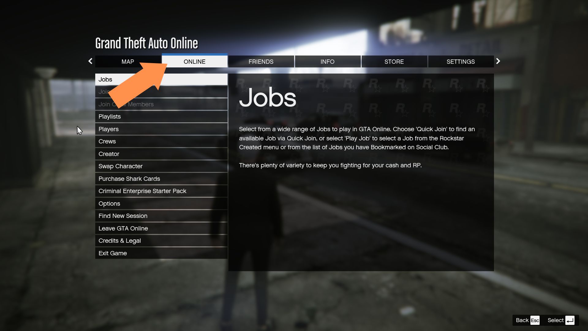 Navigate to the Online tab to find the blocking options in GTA 5. 
