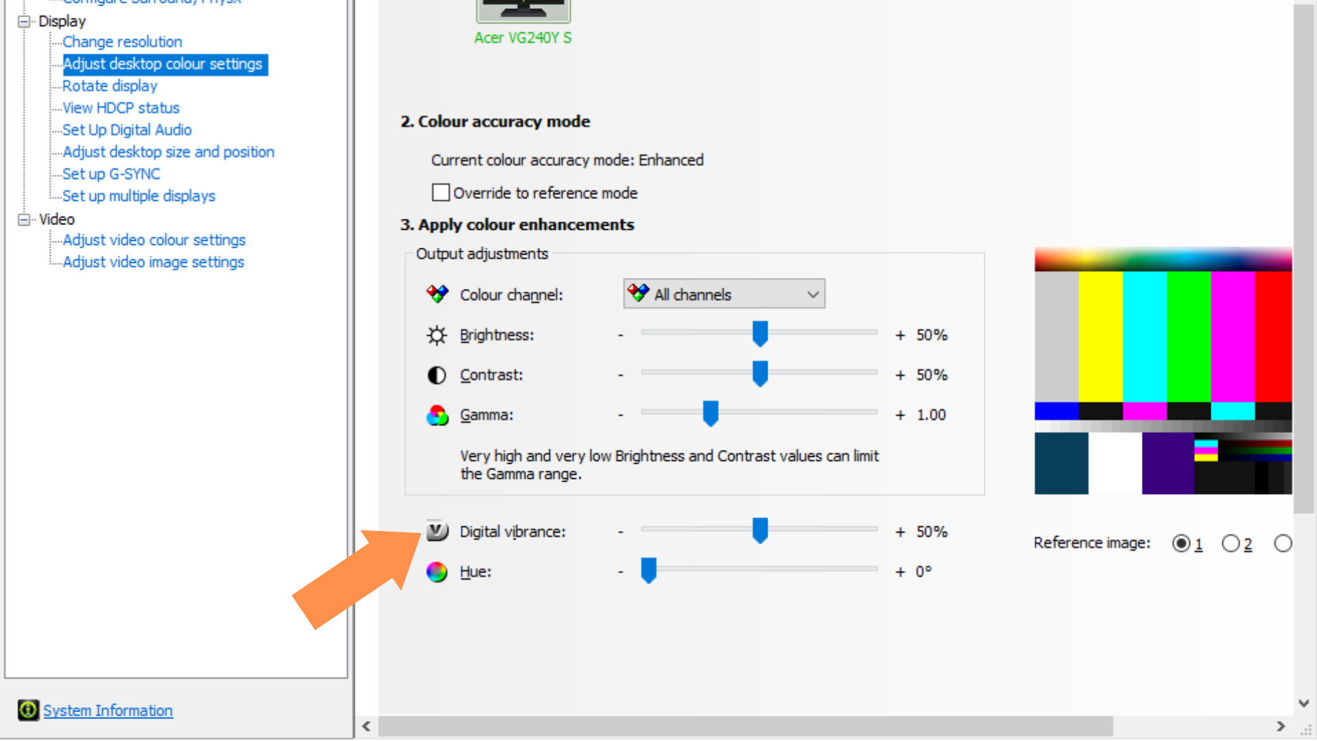 Select the Digital Vibrance setting in the NVIDIA Control Panel