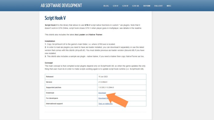 Download ScriptHookV to use Trainers in GTA V