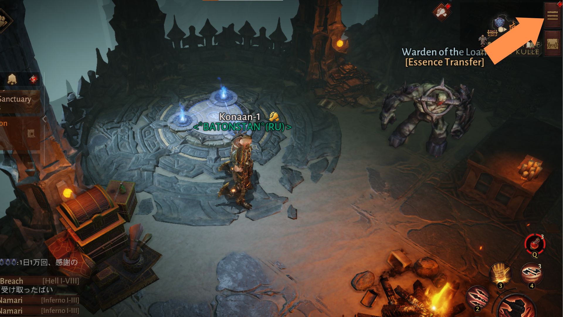 Choose the three button with three lines to open the Clan menu in Diablo Immortal. 