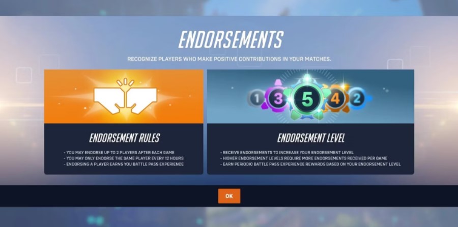 A screenshot of the Endorsement screen in Overwatch 2