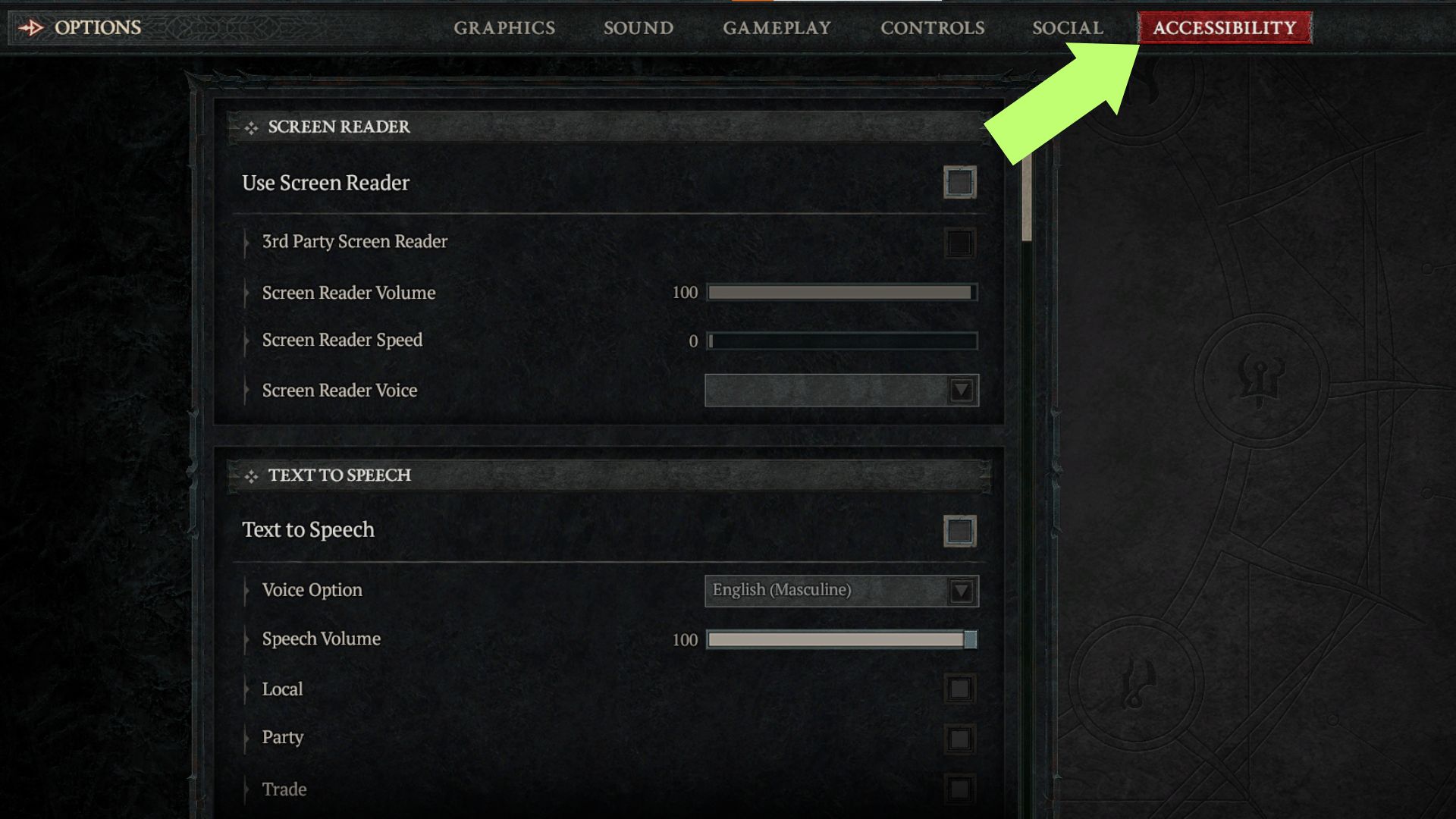 You can find the character glow option in the Accessibility tab in Diablo IV. 