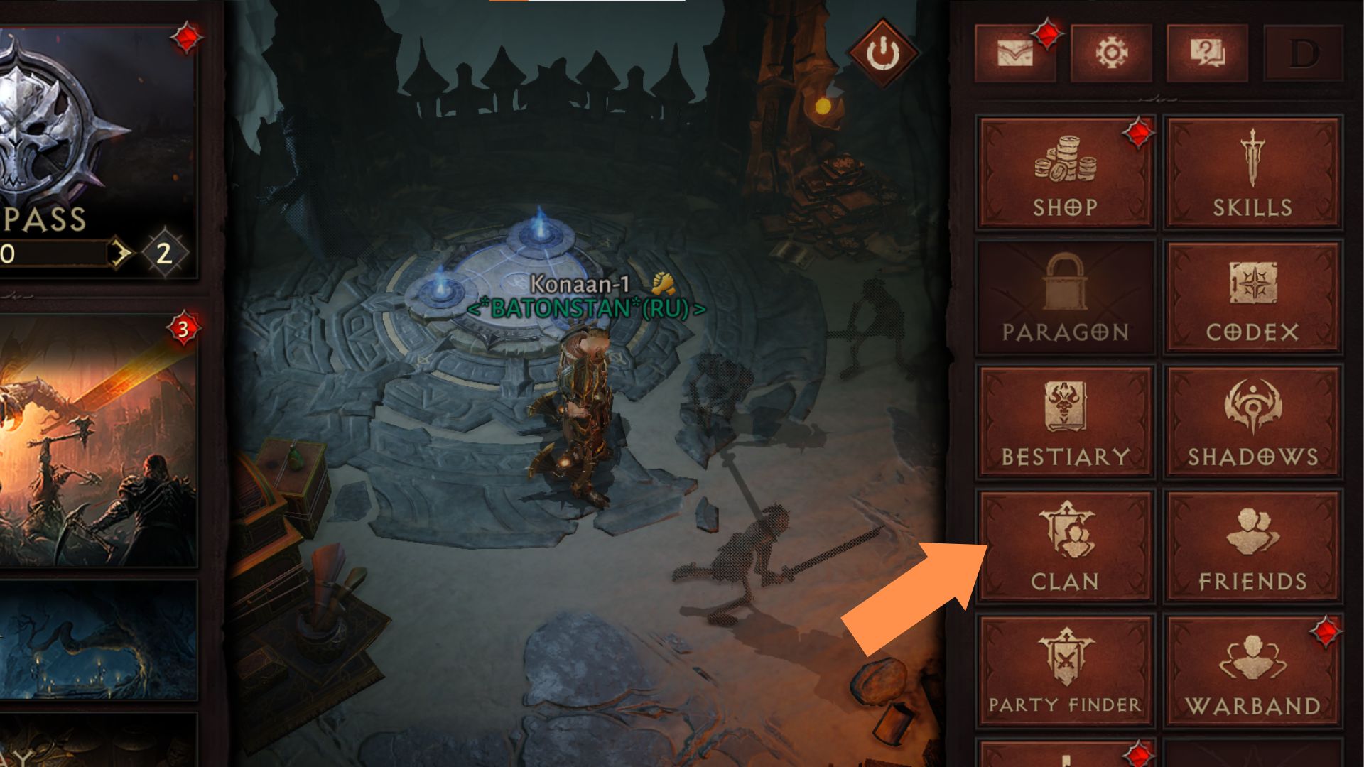 Choose the Clan button to find the option to leave your clan in Diablo Immortal. 