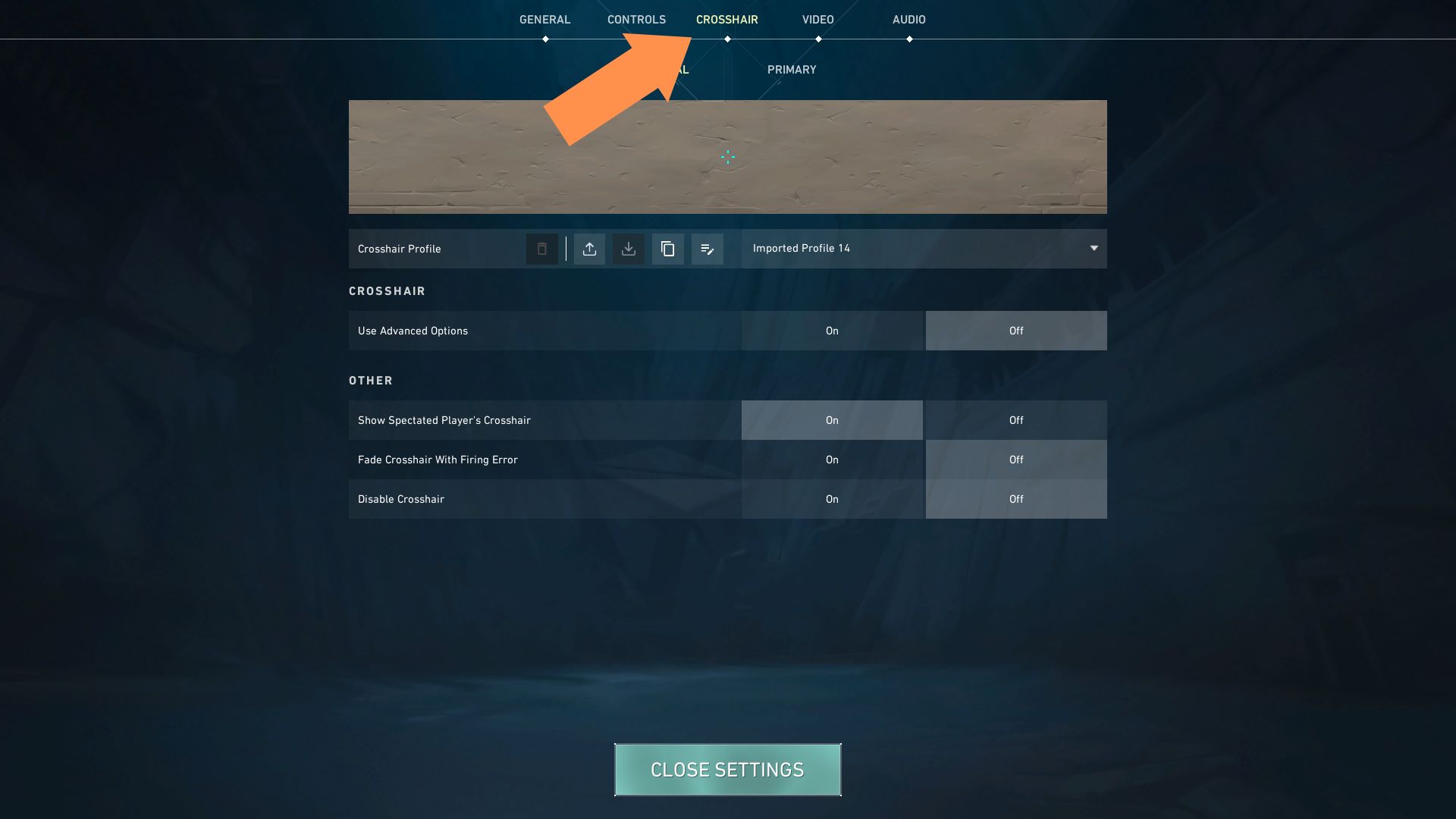 A screenshot of the Valorant crosshair settings