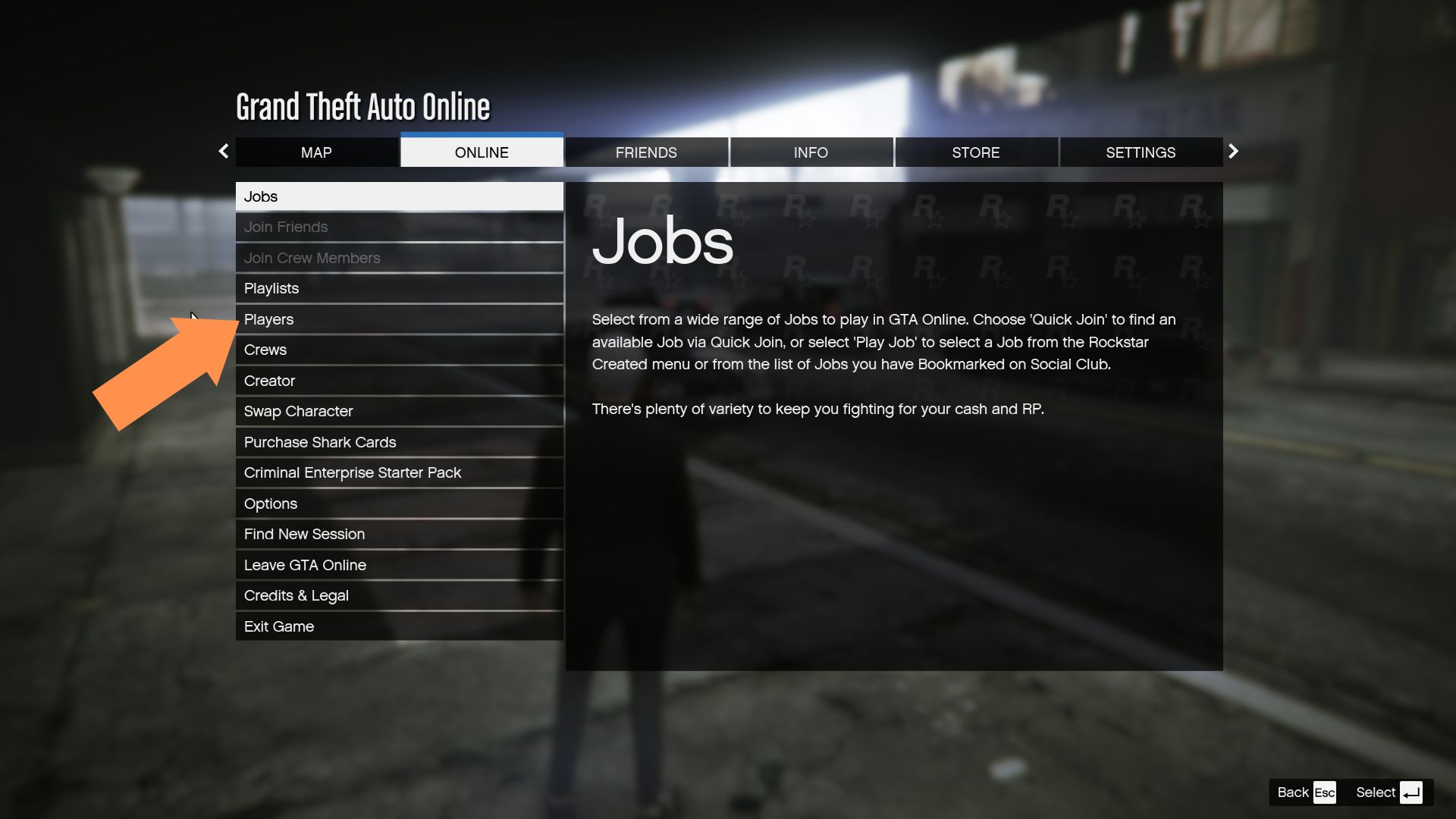 A screenshot of the player menu in GTA 5 Online